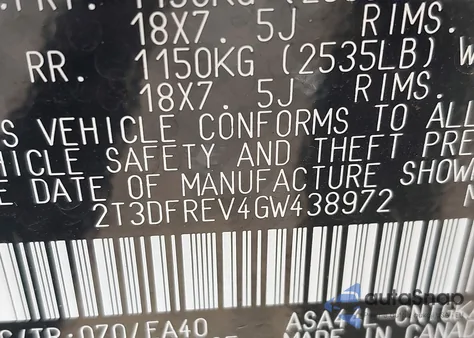 2016 Toyota Rav4 Limited from USA, damaged, VIN 2T3DFREV4GW438972